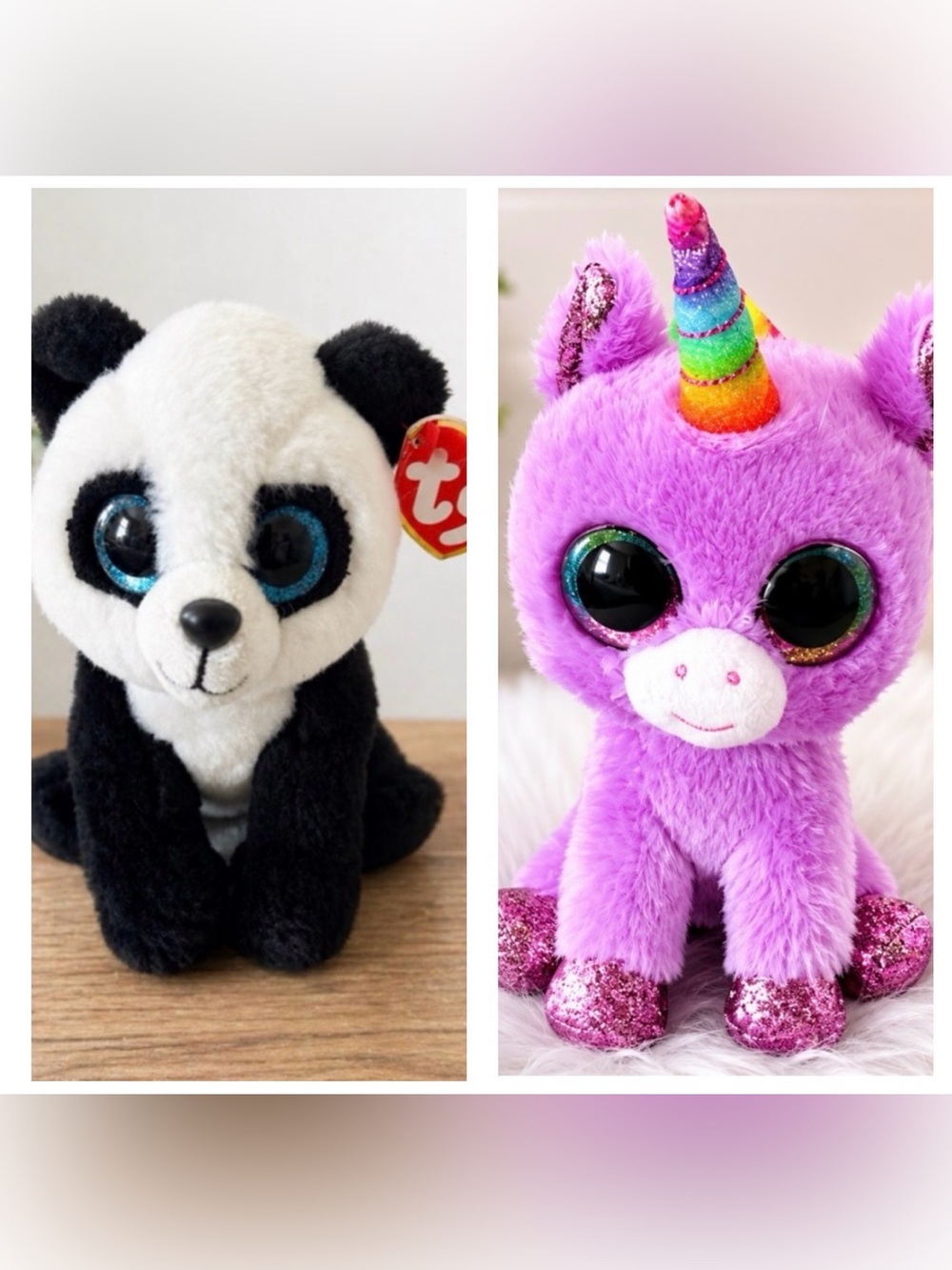 TY Plush Stuffed Animals- SET OF 2! 
Panda  AND Unicorn 
🐼🖤🤍💜🌈 🦄